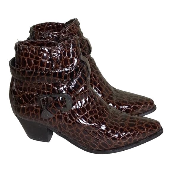 Dingo Women boot 9.5 patent Leather Croc ankle boots Wrap Belt Detail Western - Picture 1 of 15